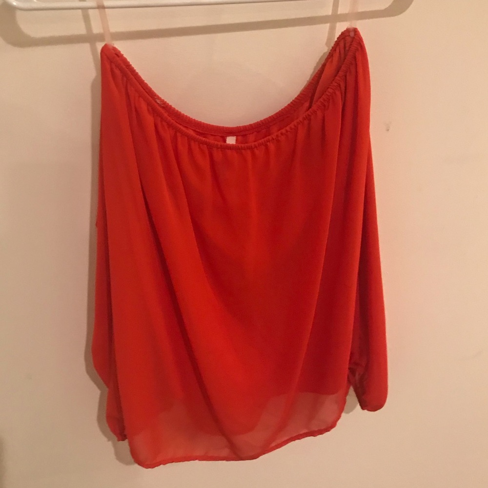 red cold shoulder blouse